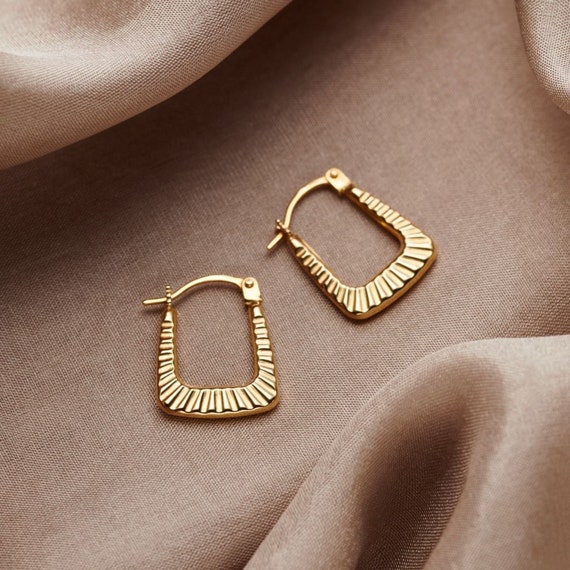 9ct Gold Moondust Ribbed Edge Creole Hoop Earrings