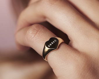 Personalised Hand stamped Heart Signet Ring | birthday gift | handmade | gift for women