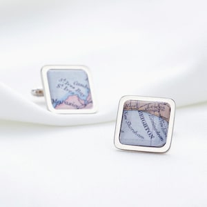 Gemelos de mapa vintage cuadrados personalizados / Regalo para novia / Hecho a mano / Regalo perfecto para él
