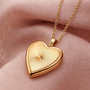 Sunburst Heart Locket Necklace: Sterling Silver Photo Keepsake