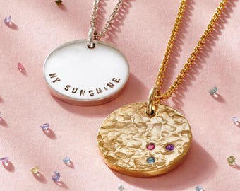 Textured Confetti Birthstone Disc Necklace