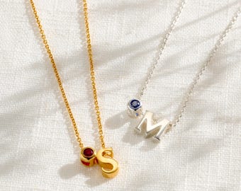 Thread through Birthstone and Initial Necklace