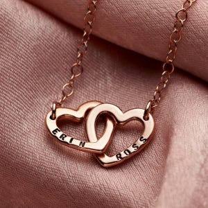 Personalised Double Heart Names Necklace | birthday gift | handmade | gift for women | Sterling Silver Heart Necklace | Interlinking Hearts