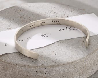 Personalised Handwriting Cuff Bangle: Sterling Silver