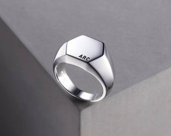 Unisex Personalised Hexagon Signet Ring | birthday gift | handmade | gift for him