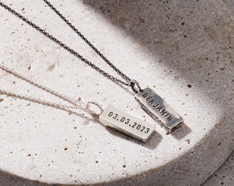 Personalized Large Sterling Silver Tag Necklace: Handmade Men's Date Necklace