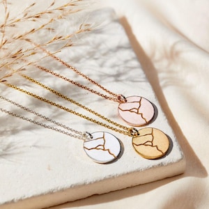 Personalized Kintsugi Sterling Silver Disc Necklace: Handmade Japanese Charm