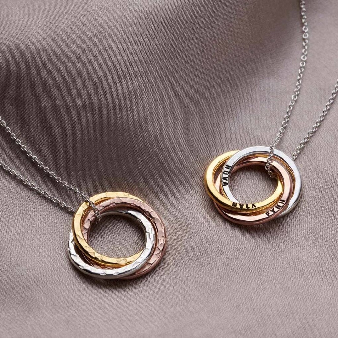 Personalised Textured Mixed Gold Russian Ring Necklace