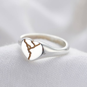 Heart Kintsugi Signet Ring | Silver Kintsugi ring | Modern Signet Ring