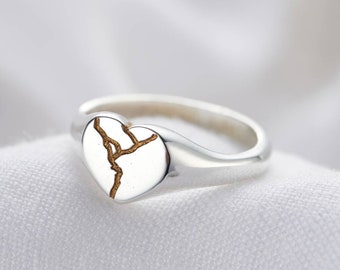 Heart Kintsugi Signet Ring | Silver Kintsugi ring | Modern Signet Ring