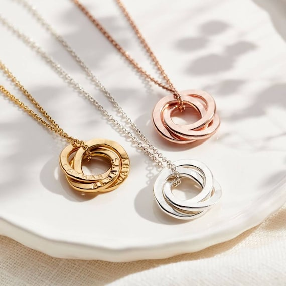 Personalised Mini Russian Ring Wabi sabi Necklace Birthday Gift