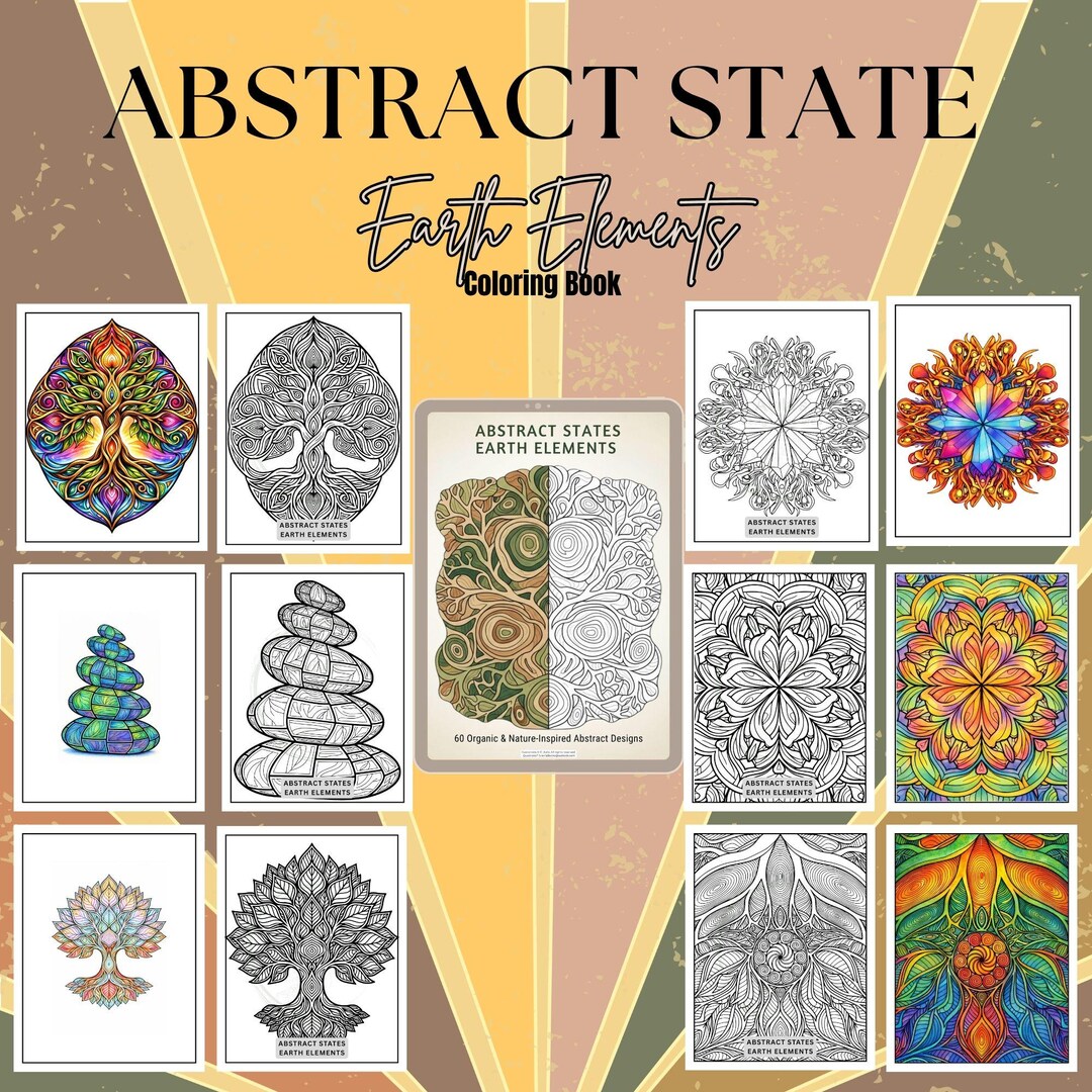 Abstract States Earth Elements Coloring Book • Modern Geometric Nature ...