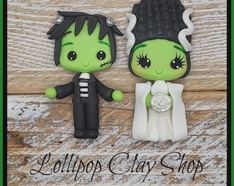 Frankenstein Clay doll Clays for bows-Polymer Clay Bow Center clay doll, clay dolls, bow centerpieces, clay center for bows,  Halloween doll
