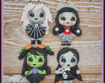 Halloween Monster Clay doll Clays for bows-Polymer Clay Bow Center clay doll, clay dolls, bow centerpieces, clay center for bows,