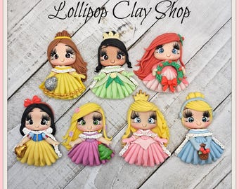 Princess inspired clay - Clays for bows- Clay Bow Center clay doll, clay dolls, bow centerpieces, clay center for bows, Christmas