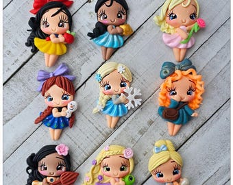 Princess Clays and friends for bows, badge reels- Clay Bow Center clay doll, clay dolls, bow centerpieces, clay center for bows, bow center
