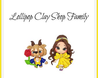 Beauty and the Beast inspired clay - Clays for bows- Clay Bow Center clay doll, clay dolls, bow centerpieces, clay center for bows