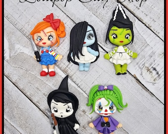 Horror Movie Monster Clay doll Clays for bows-Polymer Clay Bow Center clay doll, clay dolls, bow centerpieces, clay center for bows,