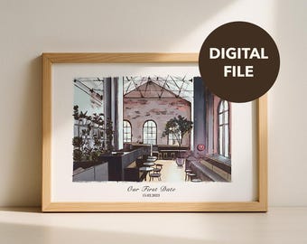 First Date Venue Drawing - Personalized Anniversary Gift for Couples - Drawing from Photo