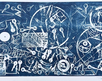 Paul Crimi Original Monoprint Industrial Abstract Signed 20x32