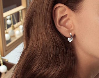 Huggie Earrings, Moissanite Earrings 925 Sterling Silver, Gold Hoop Earrings, Wedding Earrings, Minimalist Everyday Earrings, Gift For Her