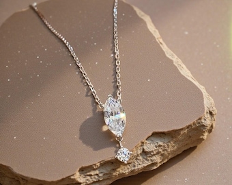 Colgante de moissanita, collar de moissanita con diamantes, collar delicado, cadena de plata de ley, collar de novia, regalo de aniversario, regalo para ella