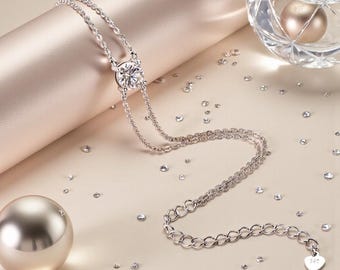 Moissanite Bracelet, Chain Bracelet, Silver Round Bracelet, Bridal Bracelet, Dainty Bracelet For Women, Valentine's Day, Mother's Day