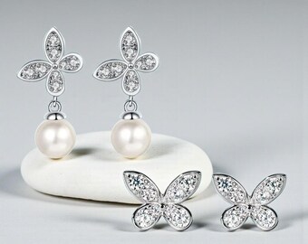 Butterfly Moissanite, Moissanite Drop Earrings, Sterling Silver Stud Earrings, Bridal Jewelry, Gift For Her, Valentine's Day, Mother's Day