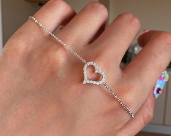 Moissanite Bracelet, Heart Moissanite Bracelet, Silver Bracelet, Bridal Bracelet, Dainty Bracelet For Women, Valentine's Day, Mother's Day