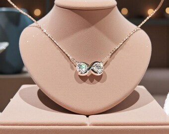 Collar de moissanita infinita, colgante de doble piedra, collar de diamantes para mujer, regalo romántico para ella, regalo de aniversario, San Valentín
