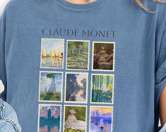 Claude Monet Paintings Tee | Impressionist Art Post stamps T-Shirt 100% Cotton Unisex 6 colors