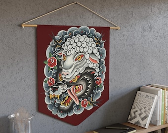 Wolf in Sheeps Clothing Pennant Traditional Tattoo Flash Banner