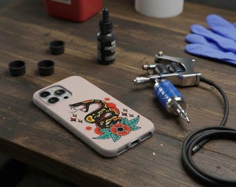 Traditional Snake Tattoo Phone Case Vintage Flash Art Design