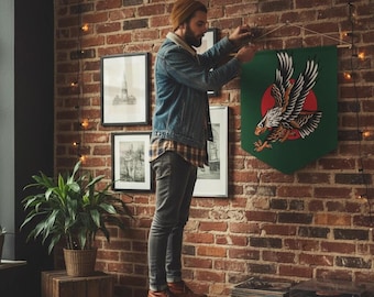 Traditional American Eagle Tattoo Pennant Vintage Flash Art Banner