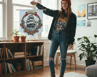 Wanderlust Ship Pennant Nautical Tattoo Inspired Wall Art