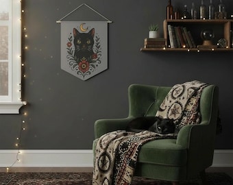 Black Cat Tattoo Style Pennant