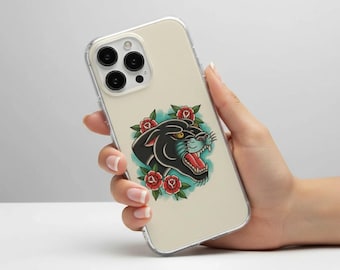 Traditional Panther Head Tattoo Phone Case Vintage Flash Art Style