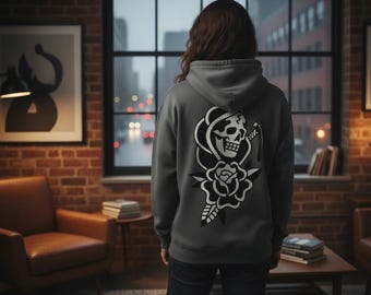 Grim Reaper Rose Traditional Tattoo Hoodie