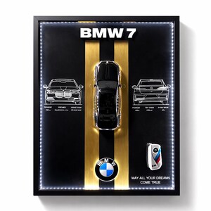 Luksusowa sztuka ścienna z samochodem i kluczem, ręcznie malowana żywicą epoksydową, ekskluzywna dekoracja samochodowa, prezent dla niego, sztuka ścienna z męską jaskinią, nowoczesna rama artystyczna