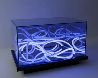 Luxury LED Coffee Table, Modern Art Furniture, RGB Light Table, Statement Living Room Decor, Glass Wood Table, Designer Centerpiece