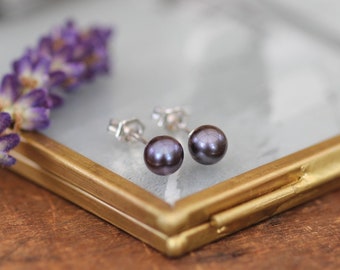 Boucles d'oreilles en perles d'eau douce noires GATSBY | Argent sterling | Perle d'eau douce | AAA