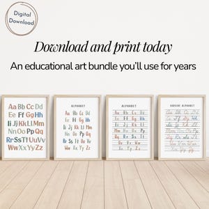 Alphabet Poster Set ABC Cusrive Print Educational Charts Digital Download Classroom Teaching Aid Homeschool Learning Earth Tone