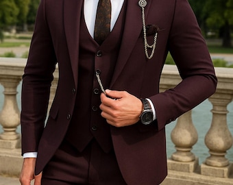 Rich Dark Wine 3-piece Suit | Luxury Tailored Fit | Classic Men's