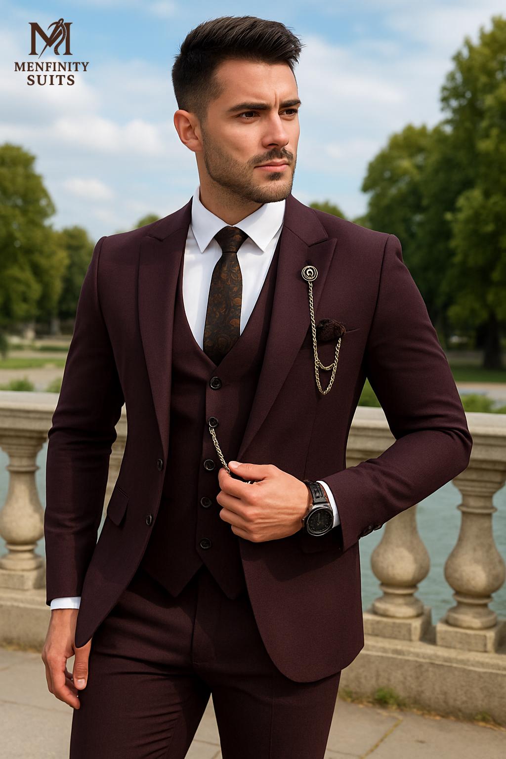 muichiga RICO Fit 「dark wine」 Rich Dark Wine 3-piece Suit | Luxury Tailored Fit | Classic Men's