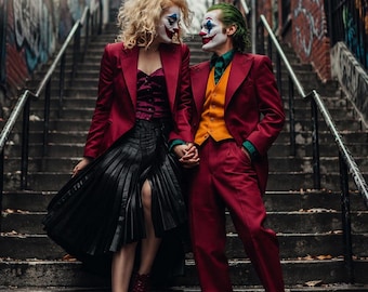 Halloween Burgundy Joker suit - Gothic Formal Suit Retro Bespoke tailored outfit | Joker Costume Party | Halloween Wedding Suit