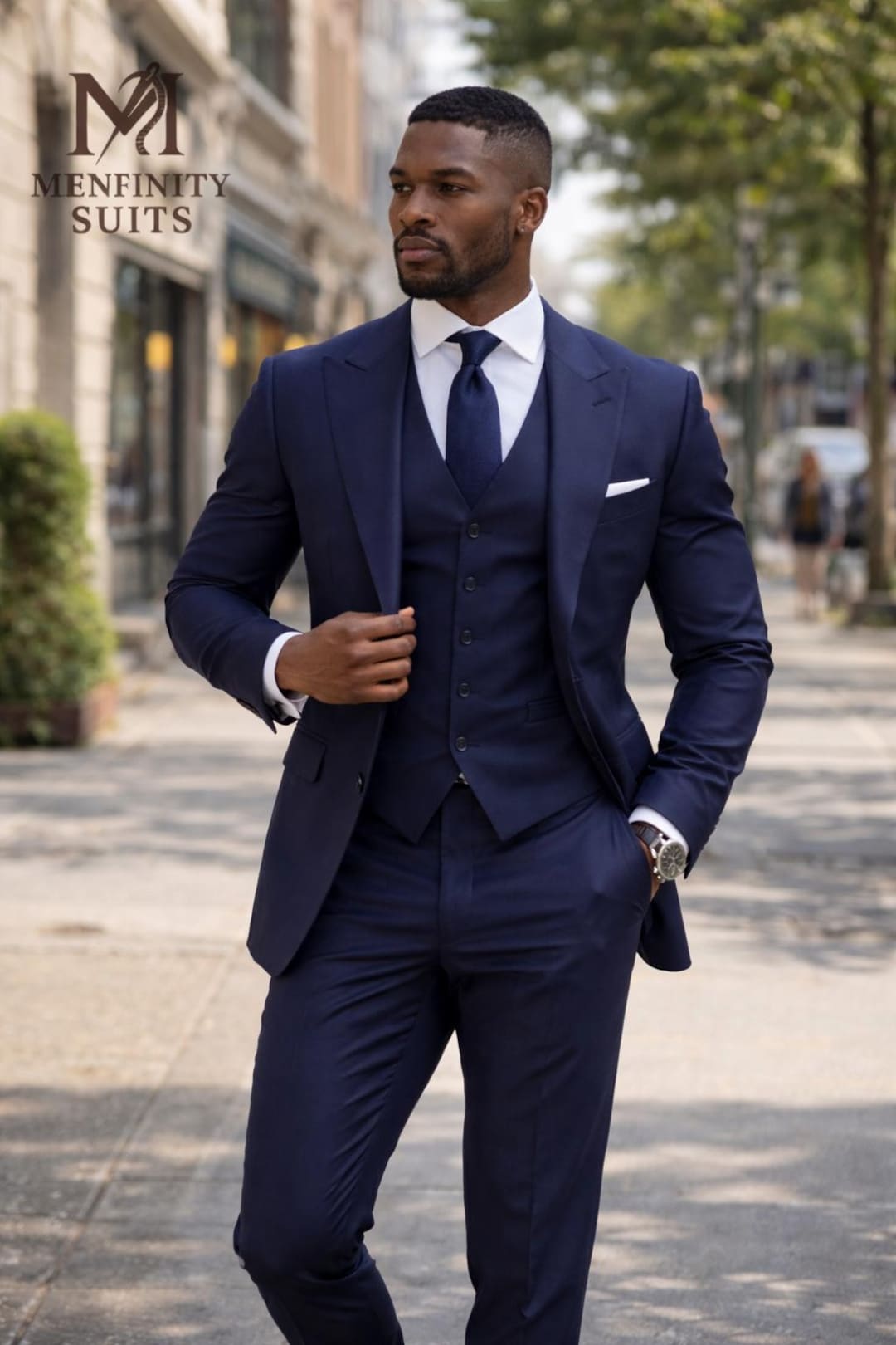 blue formal dress for men Navy 3 Piece Suit | Slim Fit Suit | Wedding Suit | Business Suit | Menfinity Suits Dress pants