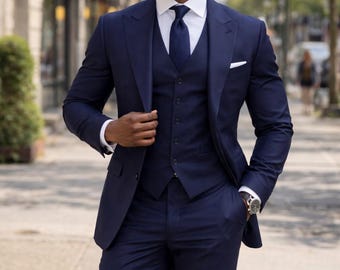 Navy Blue 3 Piece Suit for Men | Slim Fit Formal Suit | Wedding Suit | Business Suit | Menfinity Suits