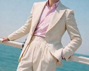 Men's Ivory Linen Suit | Summer Wedding Groom Attire, Tailored Fit