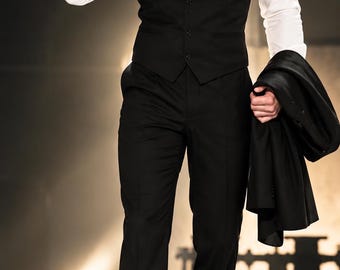 Gatsby Black Blazer , Waistcoat Coat &Trousers – Vintage 1920s Peaky Blinders Style | classic 1920s–1930s tailoring | Stage Dress