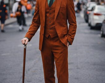Men's Rust 90s Orange 3-Piece Suit: Peaky Blinders Style, British Retro Custom Tailoring